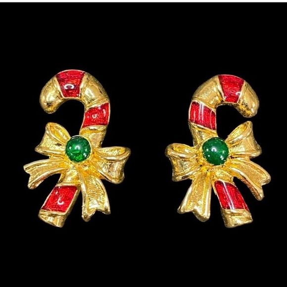 Candy Cane Christmas Earrings Vintage - Picture 9 of 12